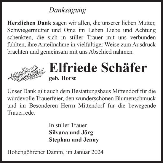 Traueranzeige von Elfriede Schäfer von Volksstimme Altmark Ost