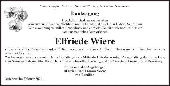 Traueranzeige von Elfriede Wiere von Volksstimme Burg/Genthin