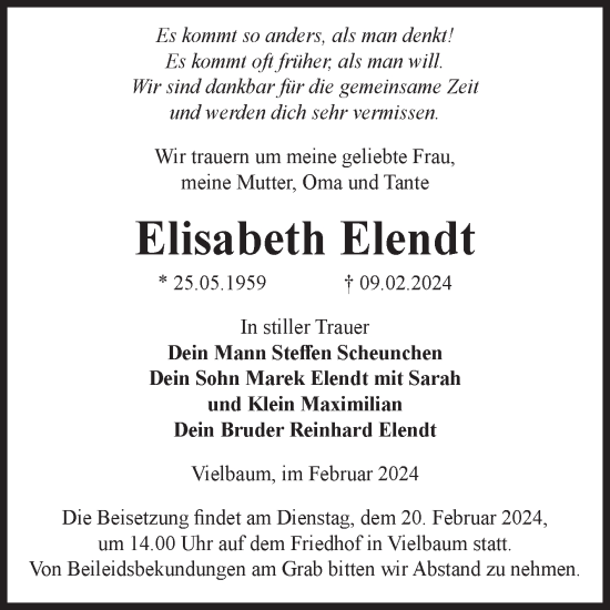 Traueranzeige von Elisabeth Elendt von Volksstimme Altmark Ost