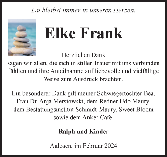 Traueranzeige von Elke Frank von Volksstimme Altmark Ost