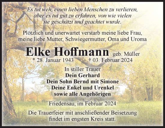 Traueranzeige von Elke Hoffmann von Volksstimme Burg/Genthin