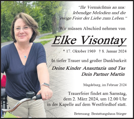 Traueranzeige von Elke Visontay von Volksstimme Magdeburg