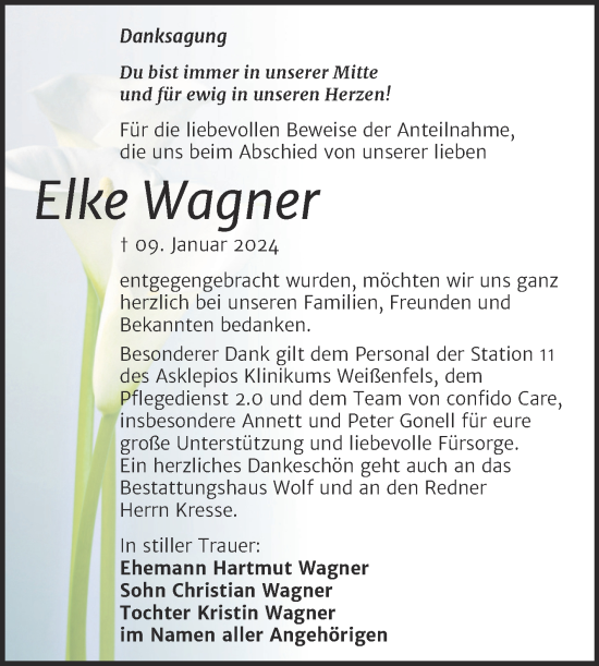 Traueranzeige von Elke Wagner von Trauerkombi Weißenfels