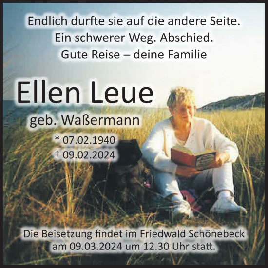 Traueranzeige von Ellen Leue von Volksstimme Magdeburg