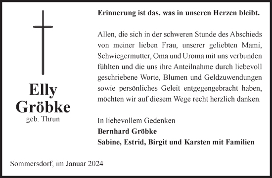 Traueranzeige von Elly Gröbke von Volksstimme Oschersleben/Wanzleben