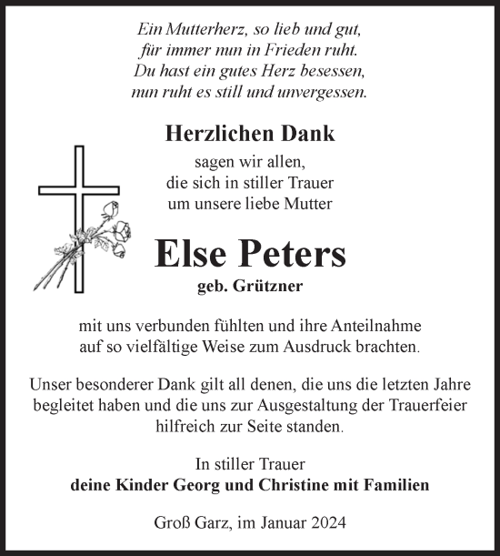 Traueranzeige von Else Peters von Volksstimme Altmark Ost