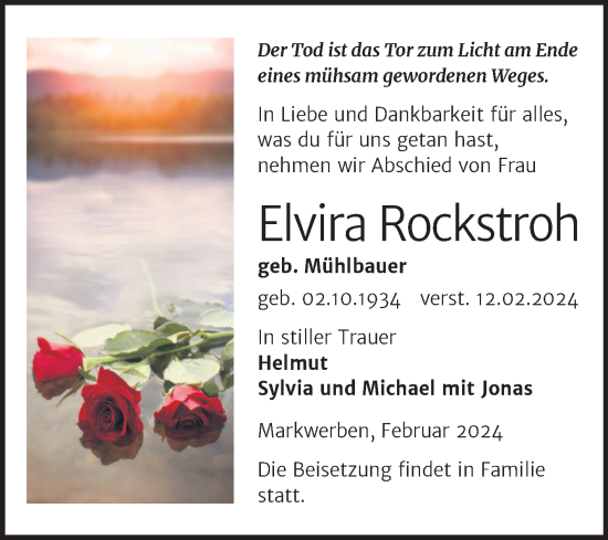Traueranzeige von Elvira Rockstroh von Trauerkombi Weißenfels