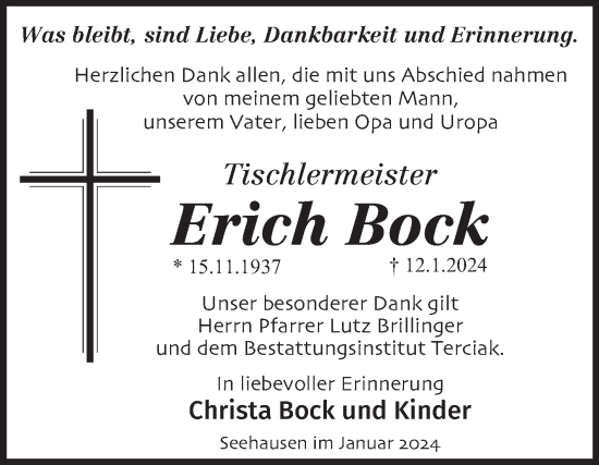 Traueranzeige von Erich Bock von Volksstimme Oschersleben/Wanzleben