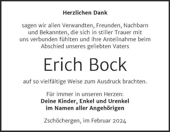 Traueranzeige von Erich Bock von Trauerkombi Merseburg