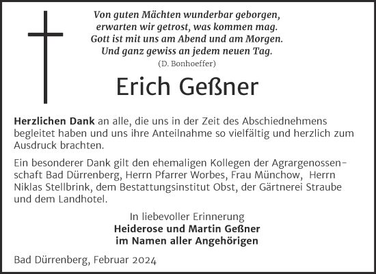 Traueranzeige von Erich Geßner von Trauerkombi Merseburg