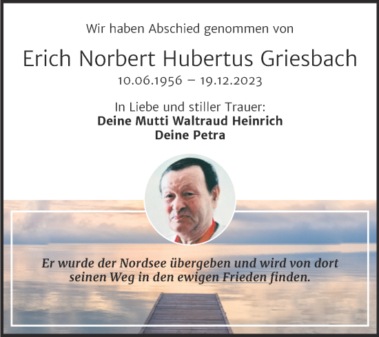 Traueranzeige von Erich Norbert Hubertus Griesbach von Trauerkombi Dessau