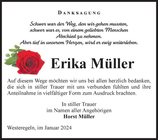 Traueranzeige von Erika Müller von Volksstimme Staßfurt