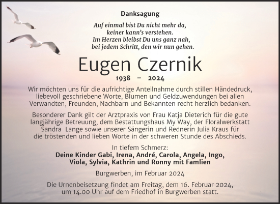 Traueranzeige von Eugen Czernik von Trauerkombi Weißenfels