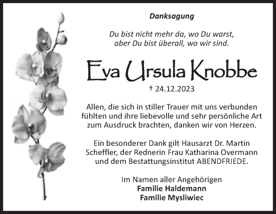 Traueranzeige von Eva Ursula Knobbe von Volksstimme Magdeburg