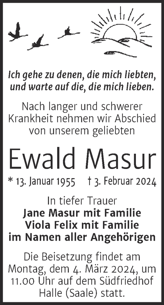 Traueranzeige von Ewald Masur von Mitteldeutsche Zeitung Halle/Saalkreis
