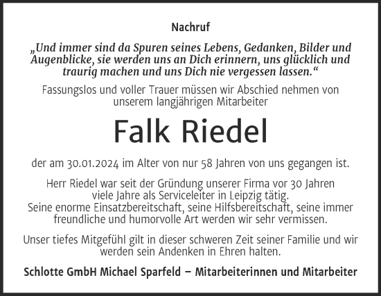 Traueranzeige von Falk Riedel von Mitteldeutsche Zeitung Halle/Saalkreis