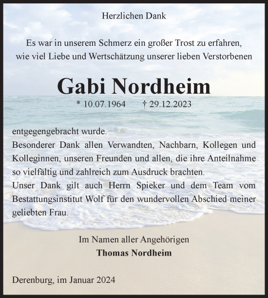 Traueranzeige von Gabi Nordheim von Volksstimme Wernigerode