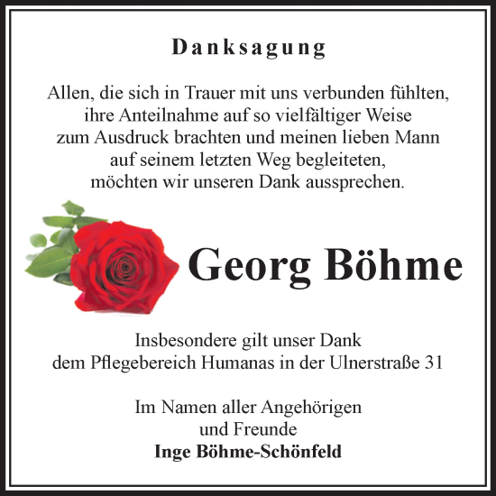 Traueranzeige von Georg Böhme von Volksstimme Magdeburg