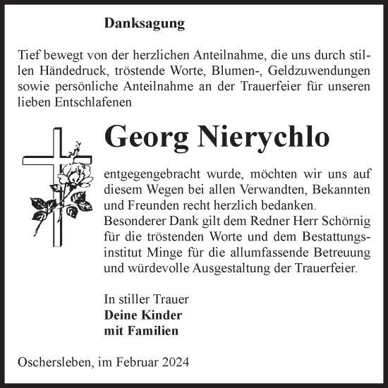 Traueranzeige von Georg Nierychlo von Volksstimme Oschersleben/Wanzleben