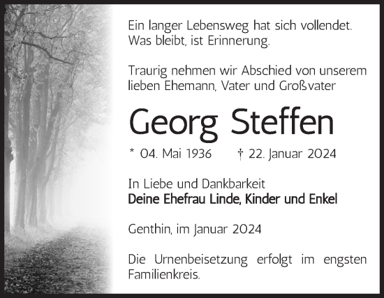 Traueranzeige von Georg Steffen von Volksstimme Burg/Genthin
