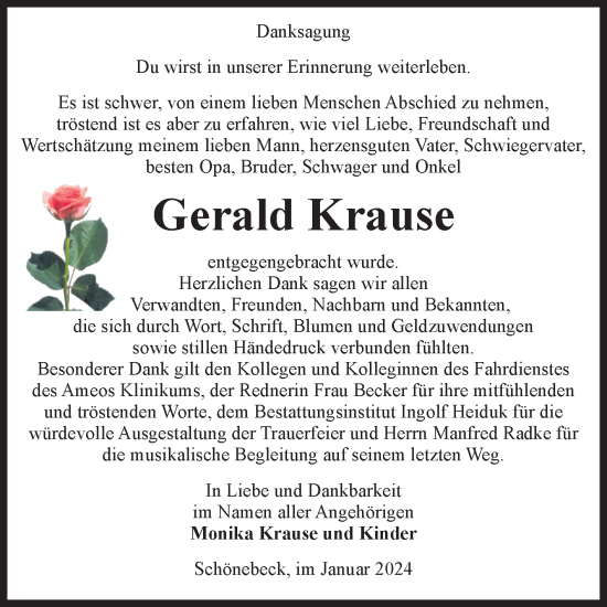 Traueranzeige von Gerald Krause von Volksstimme Schönebeck