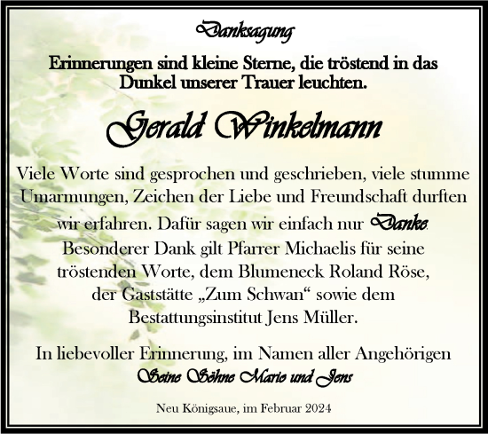 Traueranzeige von Gerald Winkelmann von Trauerkombi Aschersleben