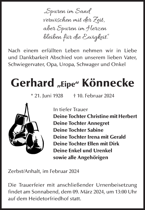 Traueranzeige von Gerhard Könnecke von Volksstimme Zerbst