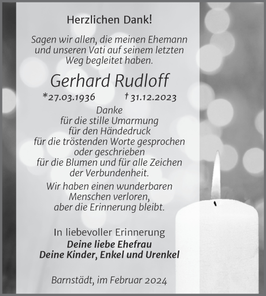 Traueranzeige von Gerhard Rudloff von Trauerkombi Merseburg