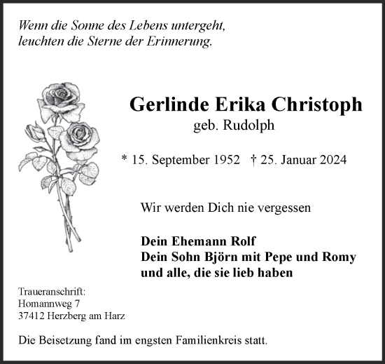 Traueranzeige von Gerlinde Erika Christoph von Mitteldeutsche Zeitung Weißenfels