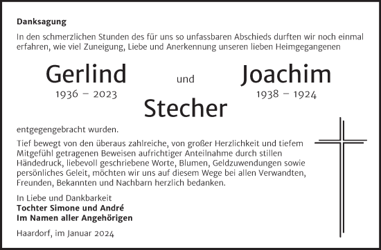 Traueranzeige von Gerlind und Joachim Stecher von Trauerkombi Zeitz