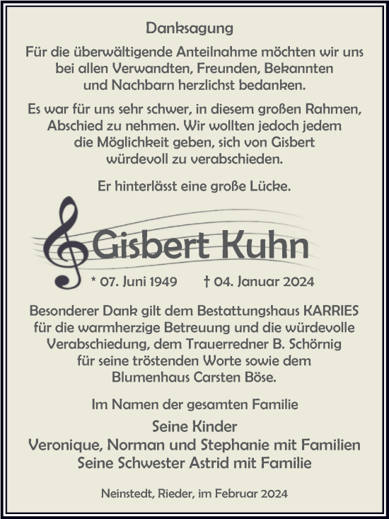 Traueranzeige von Gisbert Kuhn von Trauerkombi Quedlinburg