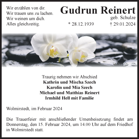 Traueranzeige von Gudrun Reinert von Volksstimme Haldensleben/Wolmirstedt