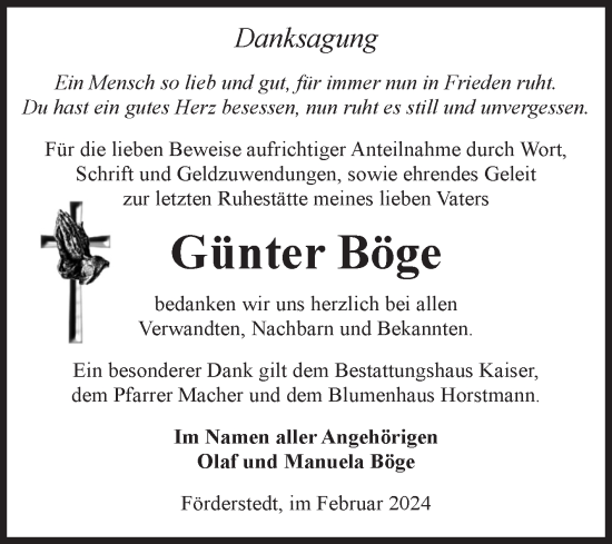 Traueranzeige von Günter Böge von Volksstimme Staßfurt