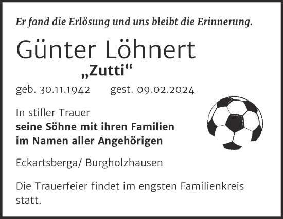 Traueranzeige von Günter Löhnert von Super Sonntag Naumburg/Nebra