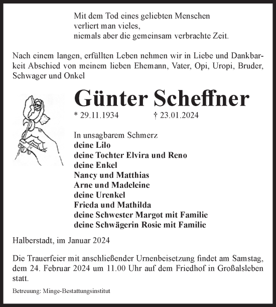 Traueranzeige von Günter Scheffner von Volksstimme Oschersleben/Wanzleben