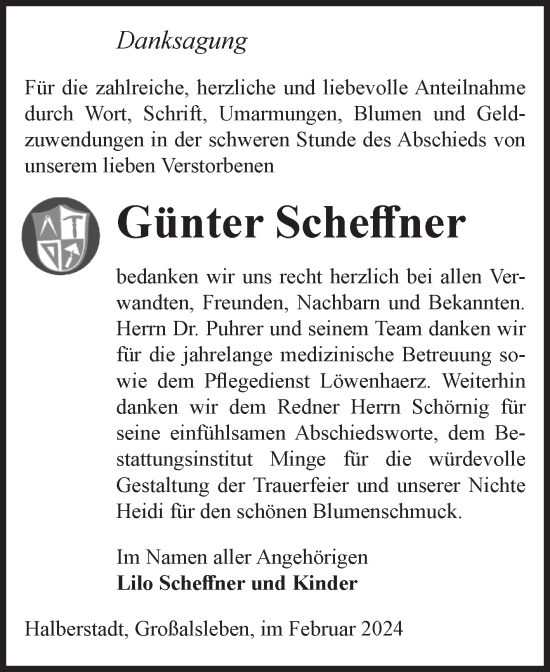 Traueranzeige von Günter Scheffner von Volksstimme Oschersleben/Wanzleben