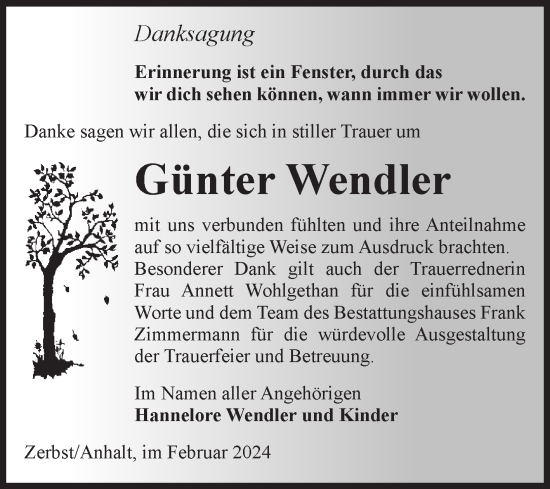 Traueranzeige von Günter Wendler von Volksstimme Zerbst