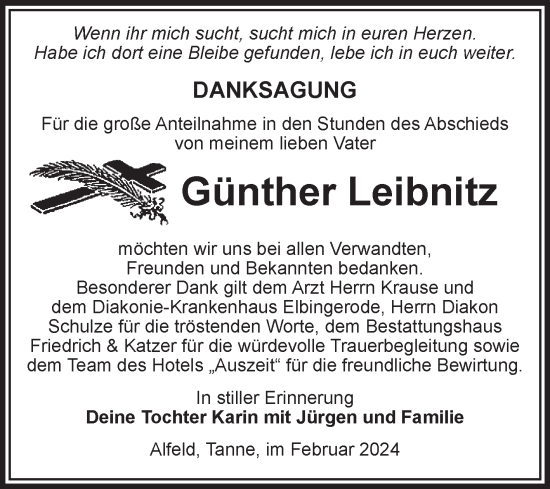 Traueranzeige von Günther Leibnitz von Volksstimme Wernigerode