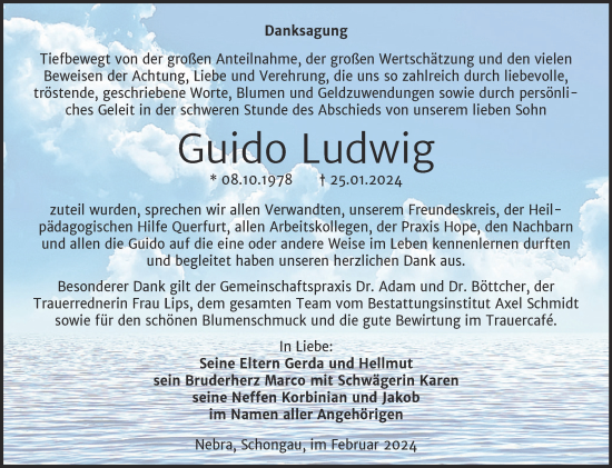 Traueranzeige von Guido Ludwig von Trauerkombi Merseburg