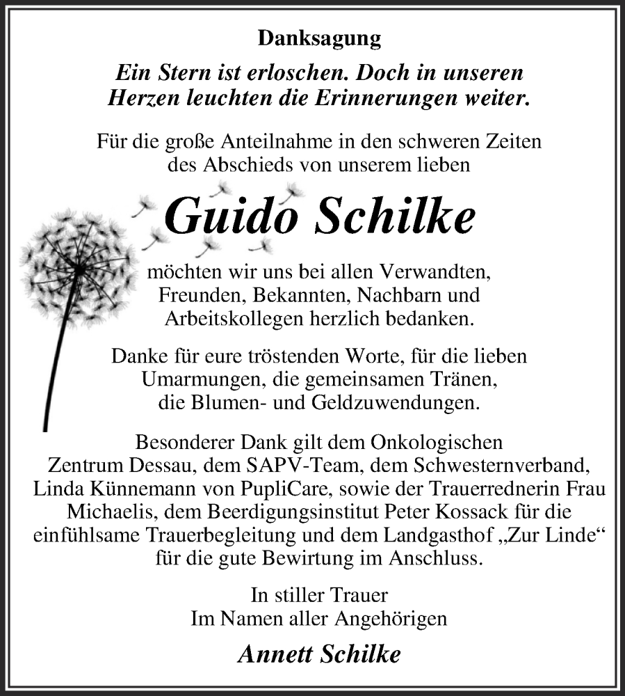  Traueranzeige für Guido Schilke vom 24.02.2024 aus Trauerkombi Dessau