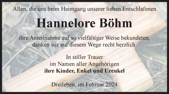 Traueranzeige von Hannelore Böhm von Volksstimme Oschersleben/Wanzleben