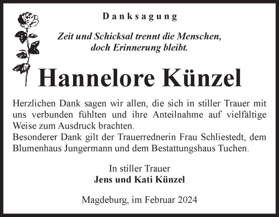 Traueranzeige von Hannelore Künzel von Volksstimme Magdeburg