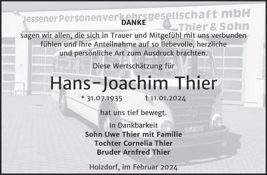 Traueranzeige von Hans-Joachim Thier von Trauerkombi Wittenberg