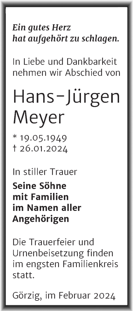 Traueranzeige von Hans-Jürgen Meyer von Trauerkombi Köthen