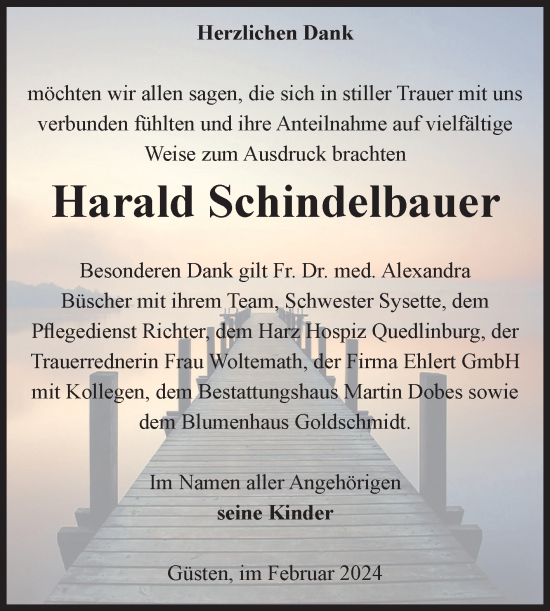 Traueranzeige von Harald Schindelbauer von Volksstimme Staßfurt