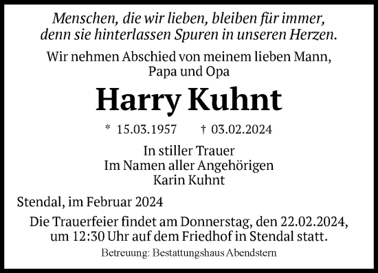 Traueranzeige von Harry Kuhnt von Volksstimme Altmark Ost