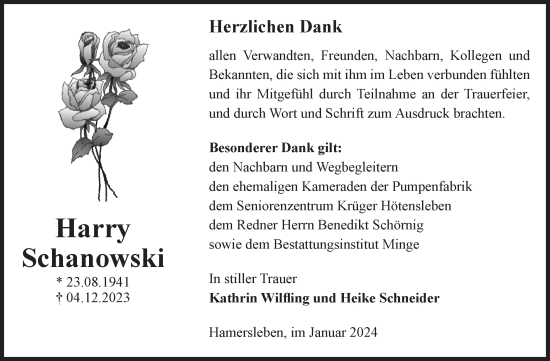 Traueranzeige von Harry Schanowski von Volksstimme Oschersleben/Wanzleben