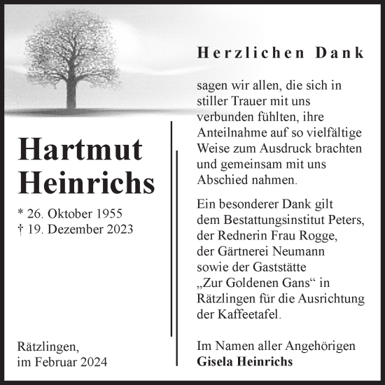 Traueranzeige von Hartmut Heinrichs von Volksstimme Haldensleben/Wolmirstedt
