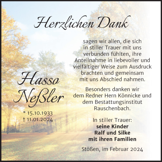 Traueranzeige von Hasso Neßler von Naumburger Tageblatt
