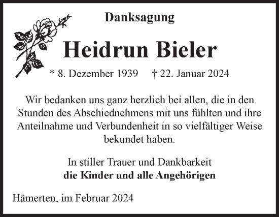 Traueranzeige von Heidrun Bieler von Volksstimme Altmark Ost